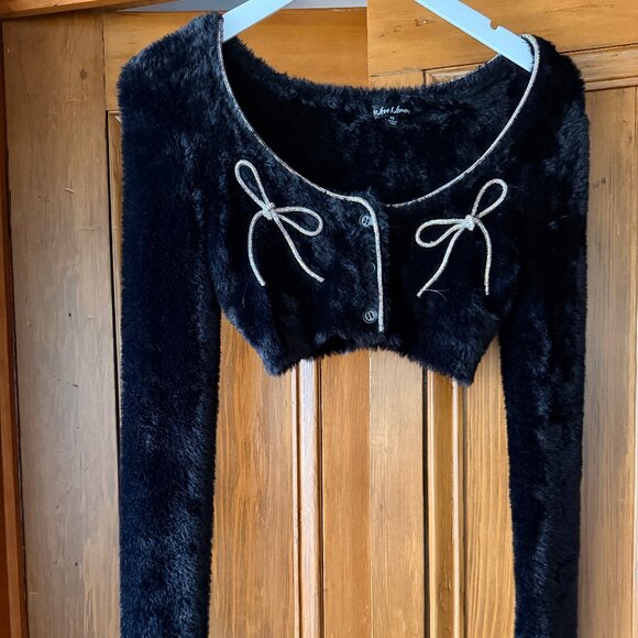 For Love and Lemons Black Cropped Cardigan and Black Matching Mini Skirt Set - Picture 2 of 10